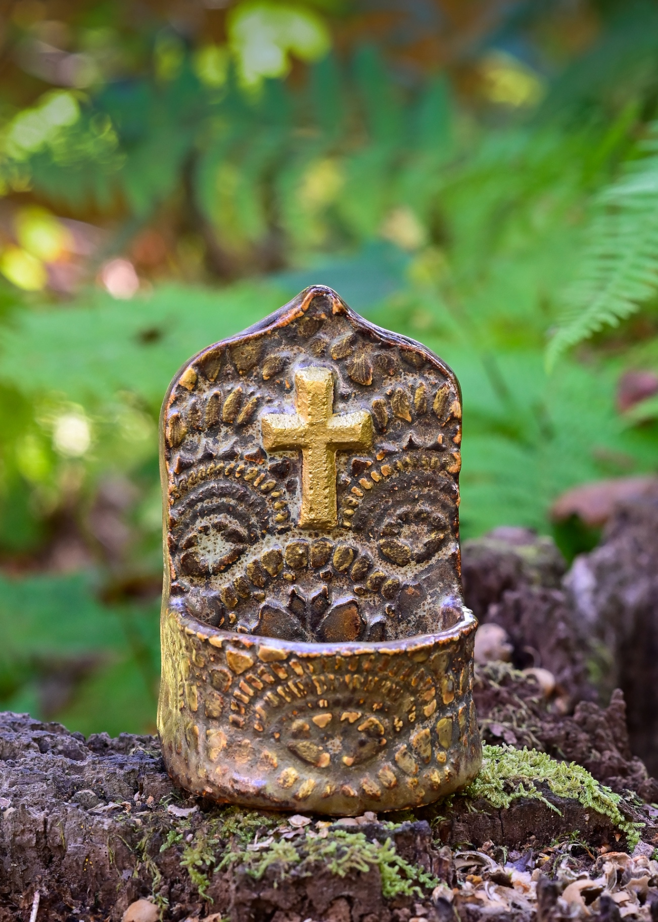 Bronze Gilded Cross Stoup